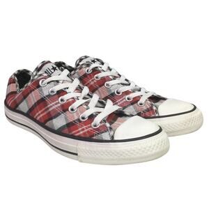 Converse All Star Red Black Plaid Lace Up Textile Lace Up Sneaker Women's Size 8